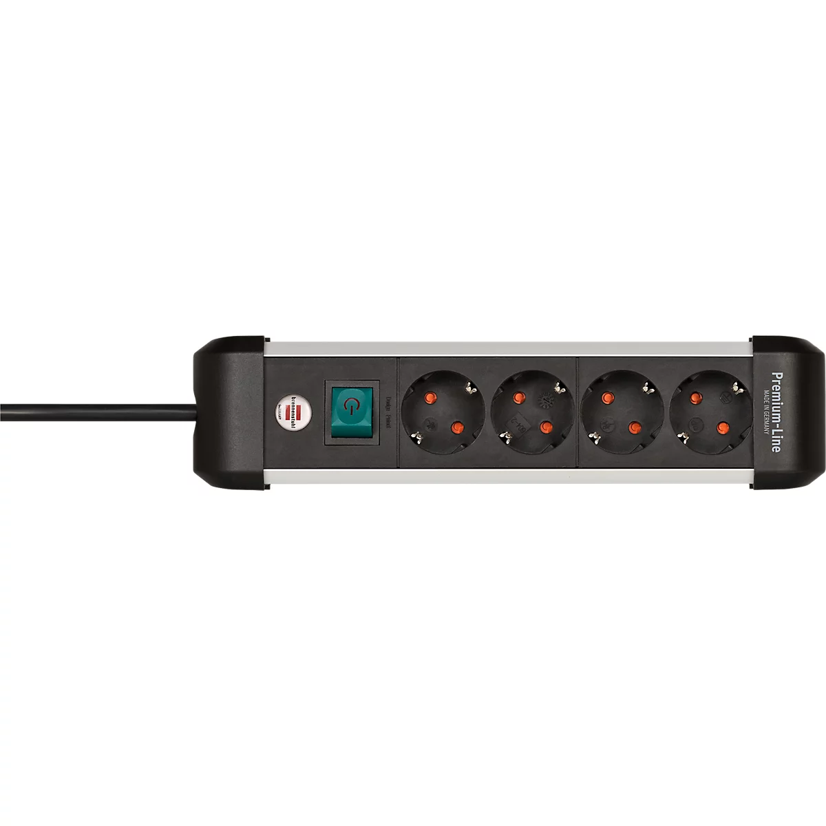 Brennenstuhl Premium-Alu-Line contactdoosstrook, 4-voudig, aluminium, 1,8m kabel, verlichte veiligheidsschakelaar, 45° opstelling, zwart/zilver
