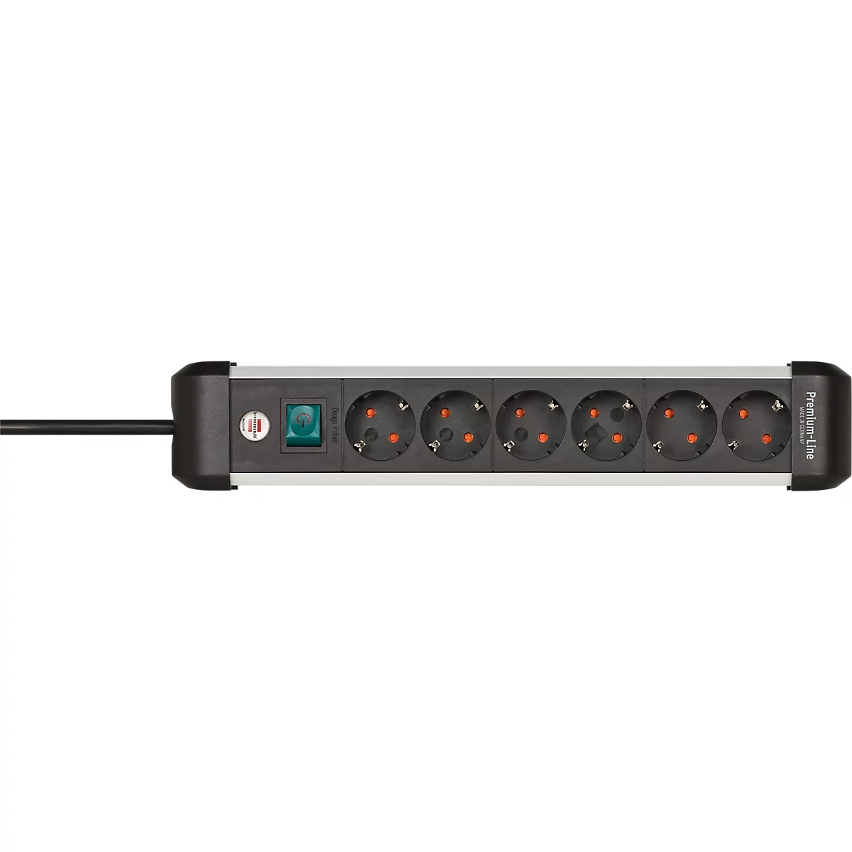 Brennenstuhl Premium-Alu-Line contactdoosstrook, 6-voudig, aluminium, 3m kabel, verlichte veiligheidsschakelaar, 45° opstelling, zwart/zilver
