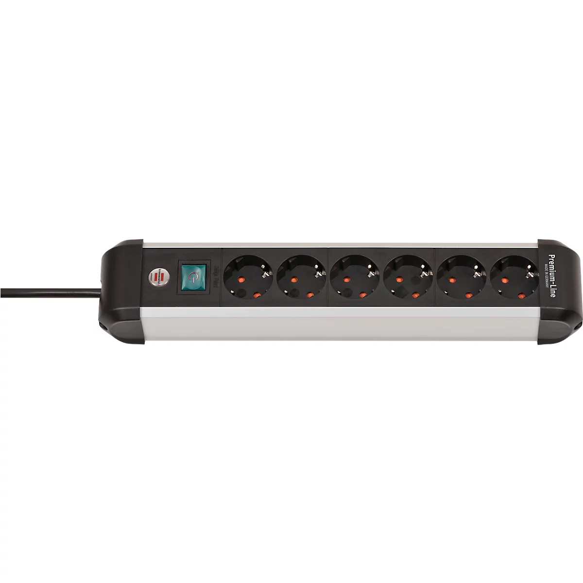Brennenstuhl Premium-Alu-Line contactdoosstrook, 6-voudig, aluminium, 3m kabel, verlichte veiligheidsschakelaar, 45° opstelling, zwart/zilver