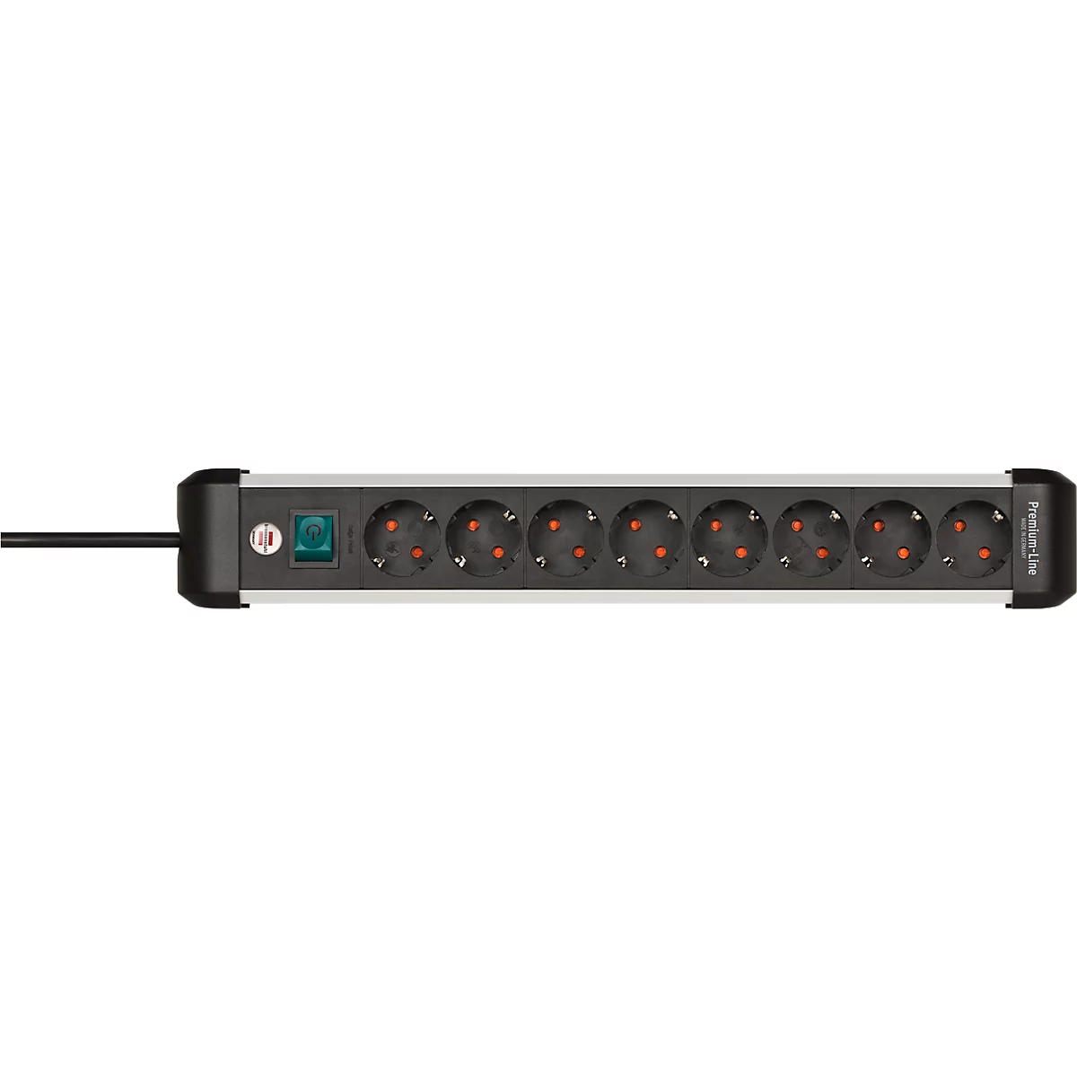 Brennenstuhl Premium-Alu-Line contactdoosstrook, 8-voudig, aluminium, 3m kabel, verlichte veiligheidsschakelaar, 45° opstelling, zwart/zilver