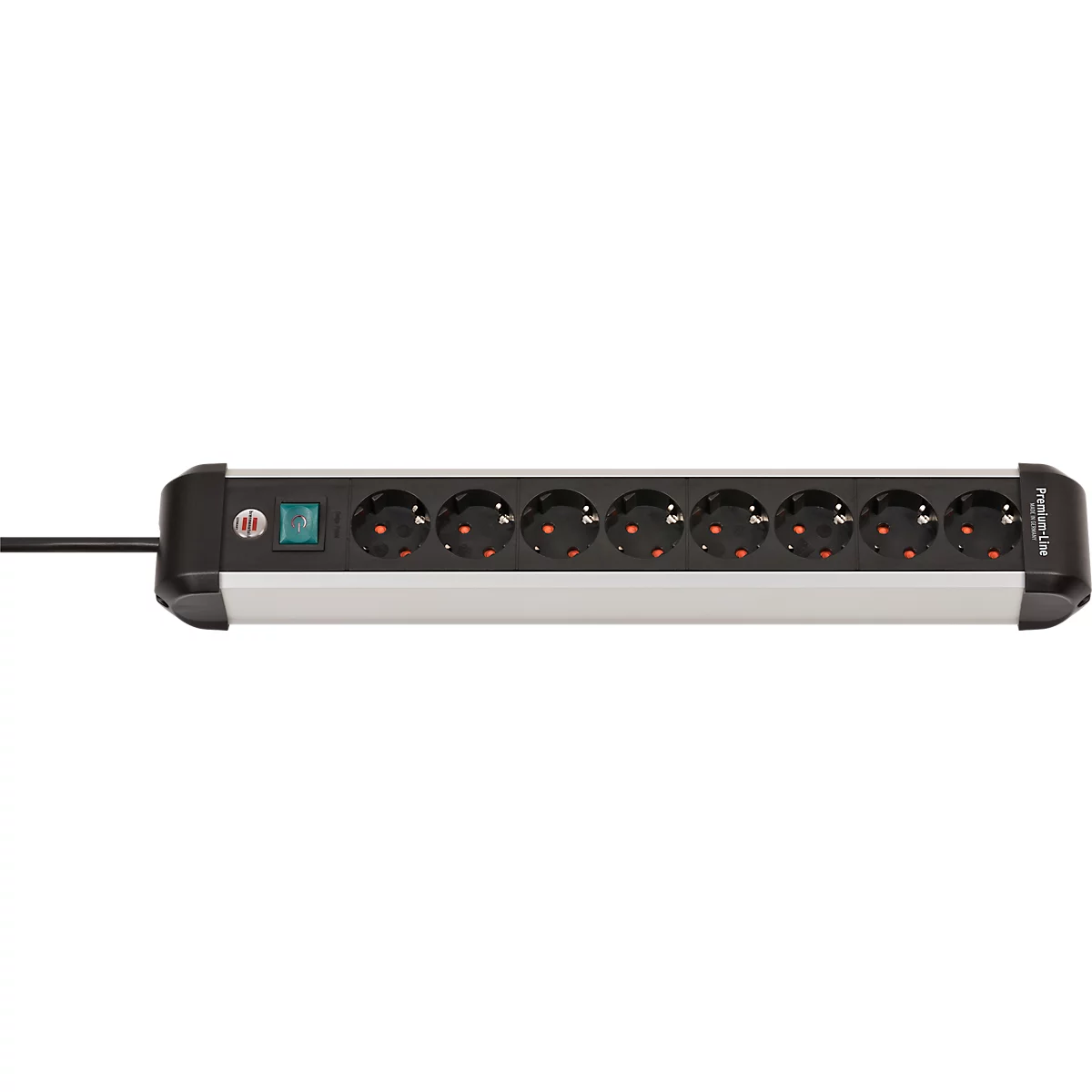 Brennenstuhl Premium-Alu-Line contactdoosstrook, 8-voudig, aluminium, 3m kabel, verlichte veiligheidsschakelaar, 45° opstelling, zwart/zilver