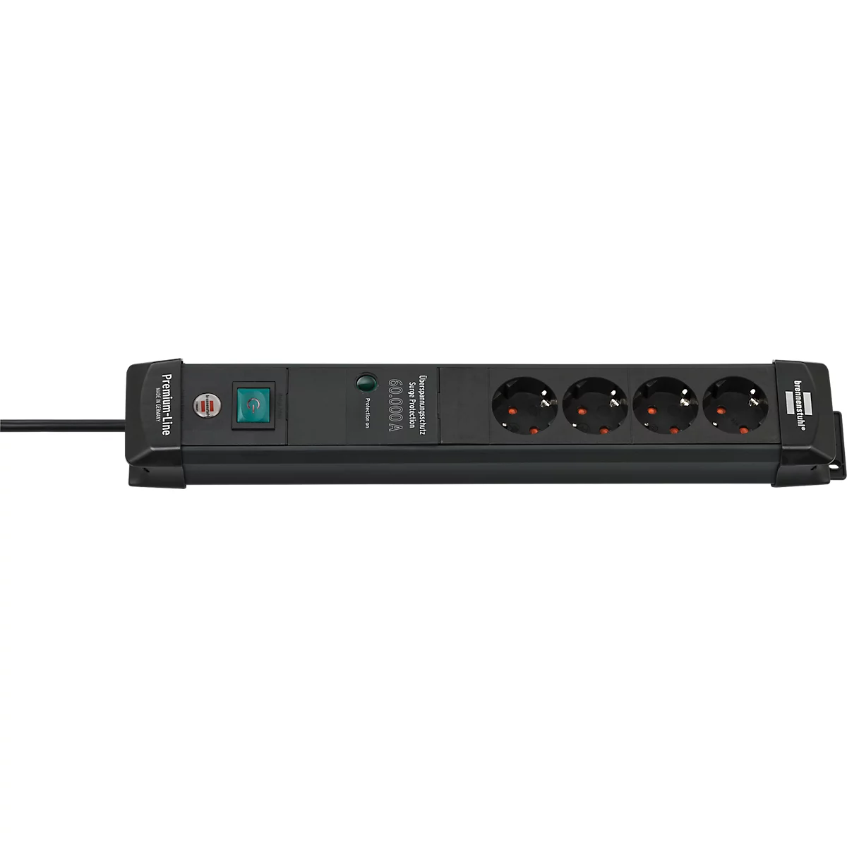 Brennenstuhl Premium-Line 4er-Steckdosenleiste, 1,8 m Kabel, 60.000A Überspannungsschutz, Sicherheitsschalter, L 448 x B 60 x T 120 mm, schwarz