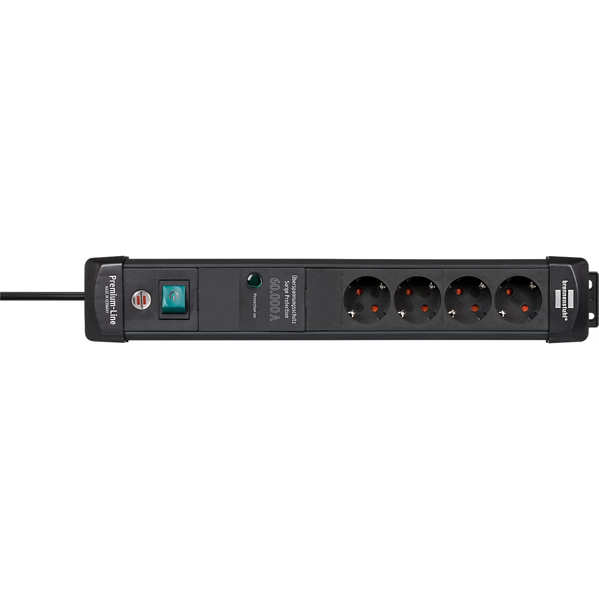 Brennenstuhl Premium-Line 4er-Steckdosenleiste, 1,8 m Kabel, 60.000A Überspannungsschutz, Sicherheitsschalter, L 448 x B 60 x T 120 mm, schwarz