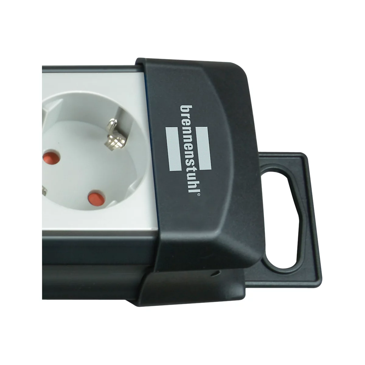 Brennenstuhl Premium-Line Mehrfach-Steckdosenleiste, 8-fach, Aufhängevorrichtung, beleuchteter Sicherheitsschalter, 45°-Anordnung, lichtgrau/schwarz 