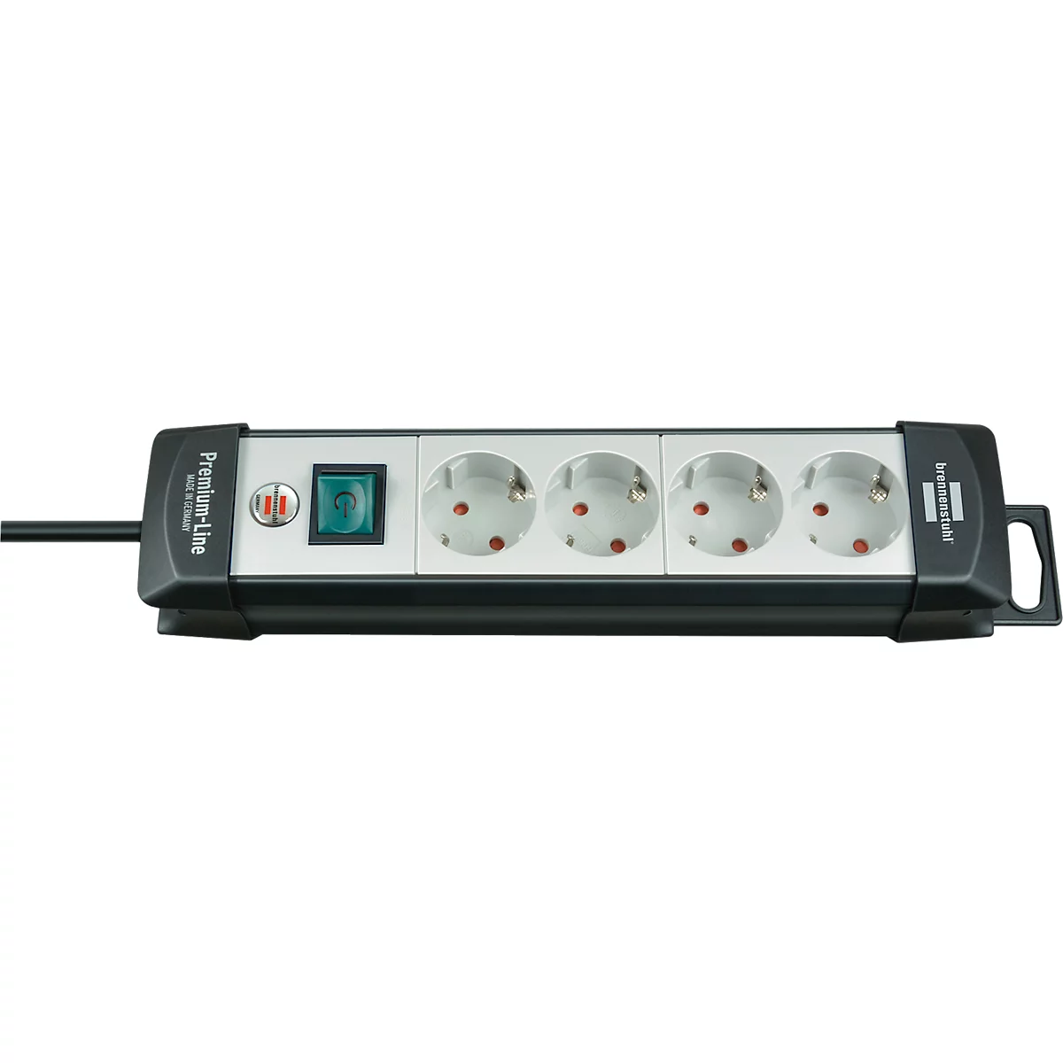 Brennenstuhl Premium-Line stekkerdoos 4-voudig, ophanginrichting, verlichte veiligheidsschakelaar, 45°-opstelling, lichtgrijs/zwart