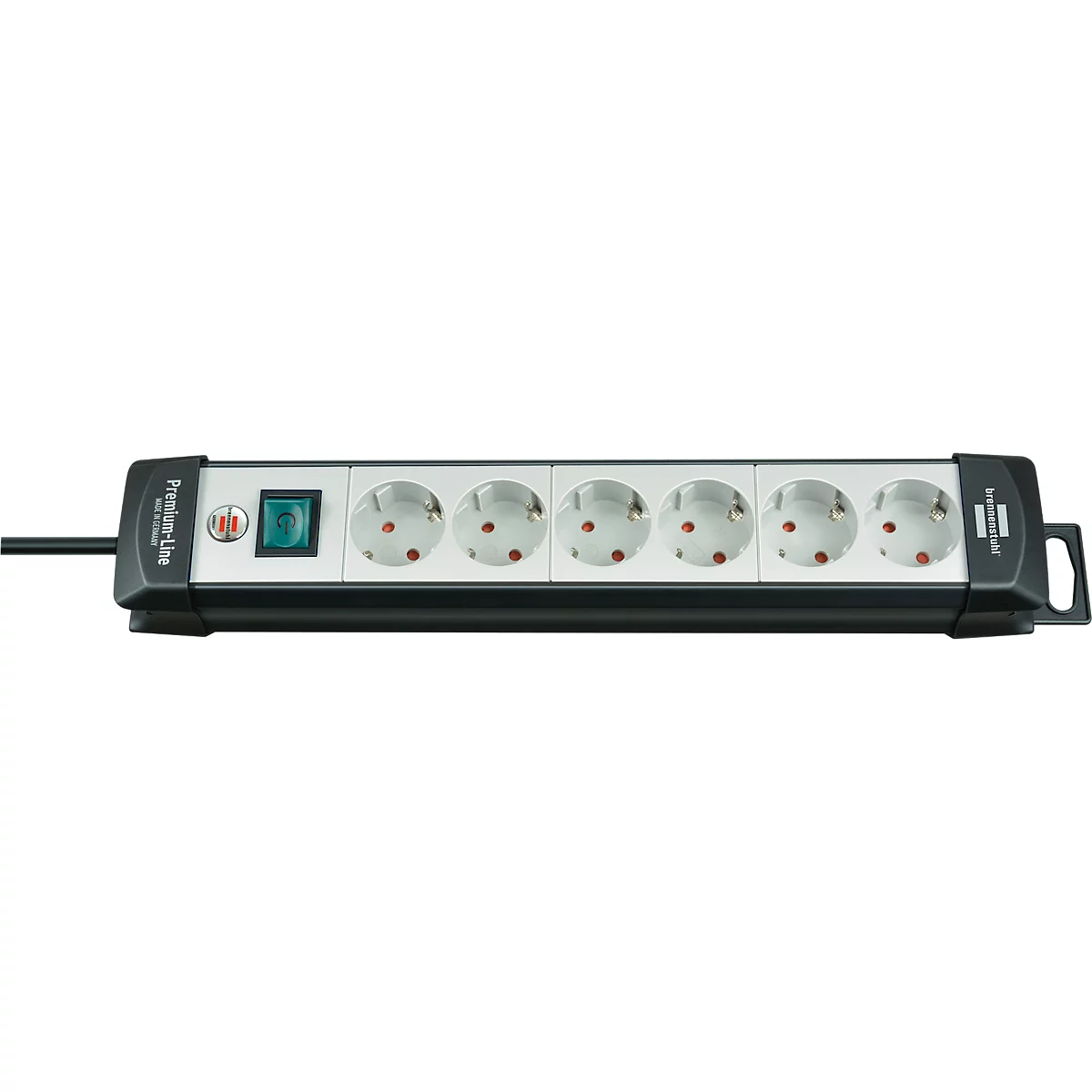 Brennenstuhl Premium-Line stekkerdoosstrook, 6-voudig, ophanginrichting, verlichte veiligheidsschakelaar, 45°-opstelling, lichtgrijs/zwart