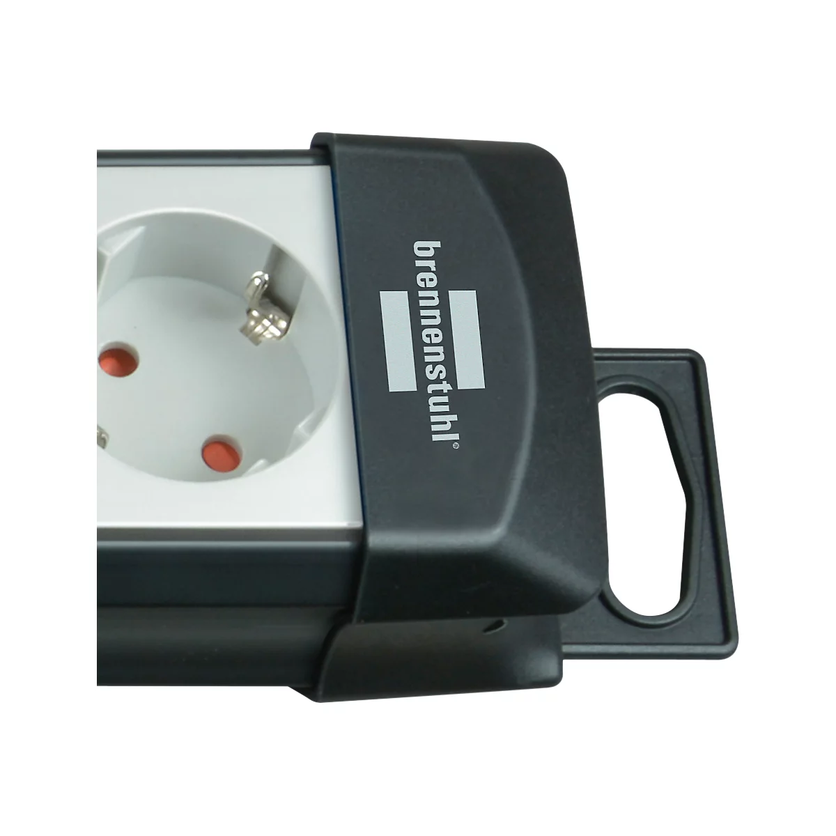 Brennenstuhl Premium-Line stekkerdoosstrook, 6-voudig, ophanginrichting, verlichte veiligheidsschakelaar, 45°-opstelling, lichtgrijs/zwart