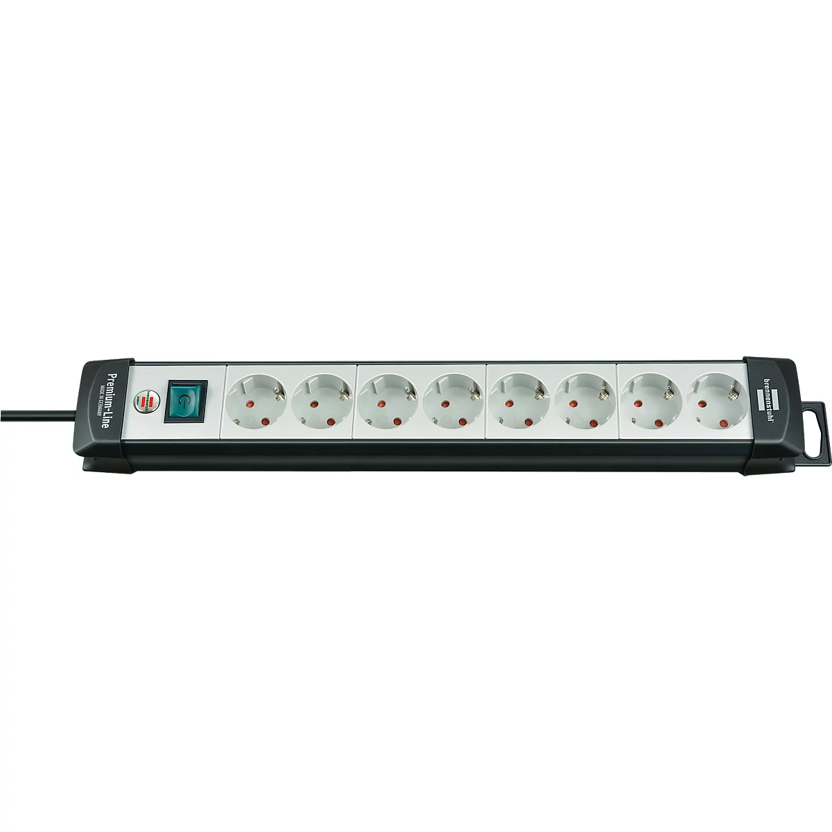 Brennenstuhl Premium-Line stekkerdoosstrook, 8-voudig, ophanginrichting, verlichte veiligheidsschakelaar, 45°-opstelling, lichtgrijs/zwart