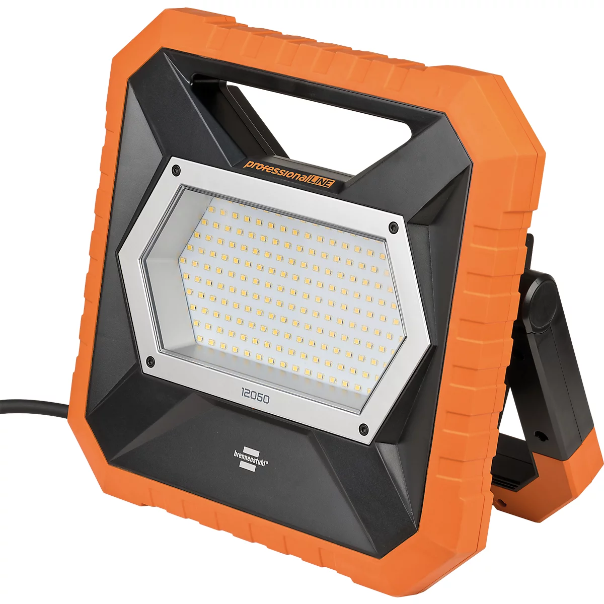Brennenstuhl professionalLINE LED Baustrahler X 8050 M, 8900 lm, 80 W, spritzwassergeschützt, mit Deckel, dimmbar, Haltebügel, Innen- & Aussen, IP54, 109 x B 310 x 305 mm, orange/schwarz