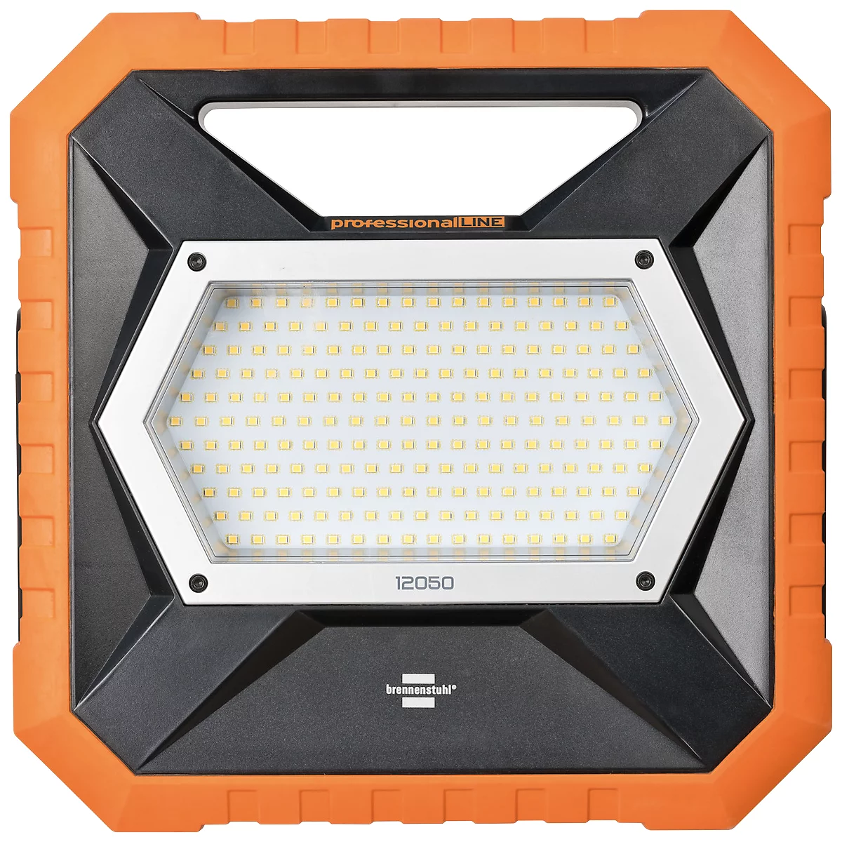 Brennenstuhl professionalLINE LED Baustrahler X 8050 M, 8900 lm, 80 W, spritzwassergeschützt, mit Deckel, dimmbar, Haltebügel, Innen- & Aussen, IP54, 109 x B 310 x 305 mm, orange/schwarz