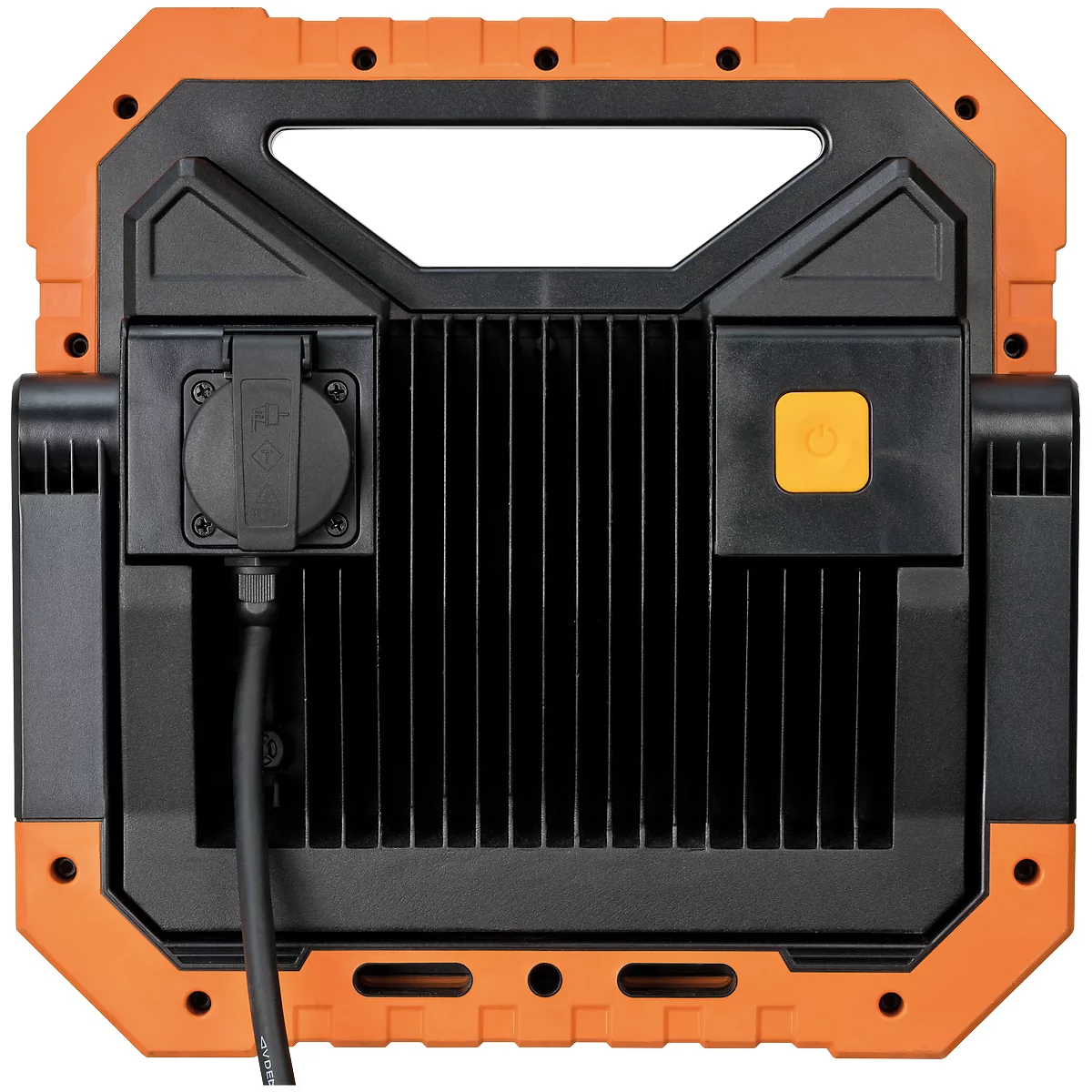 Brennenstuhl professionalLINE LED Baustrahler X 8050 M, 8900 lm, 80 W, spritzwassergeschützt, mit Deckel, dimmbar, Haltebügel, Innen- & Aussen, IP54, 109 x B 310 x 305 mm, orange/schwarz