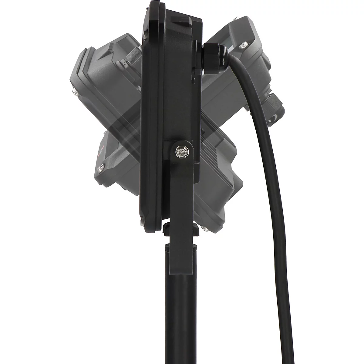 Bouclier rond rouge avec un symbole de nuage et de goutte de pluie blanc et l'inscription IP65.