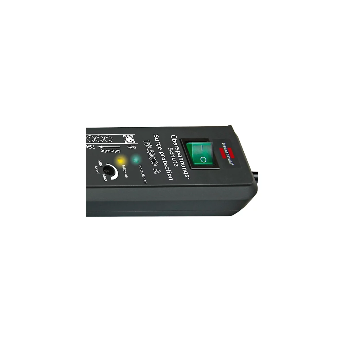 Brennenstuhl Secure-Tec 6-fach-Steckdosenleiste, Sicherheitsschalter, Automatik-Schaltsystem, Überspannungsschutz bis 19.500 A, 3 m Kabel, L 485 x B 65 x T 105 mm, anthrazit