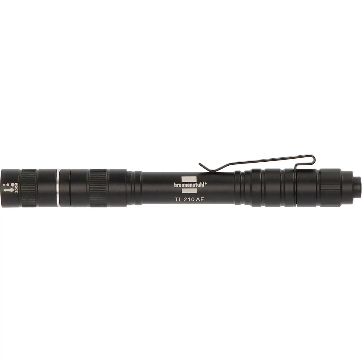 Schwarze Taschenlampe mit Clip, Text: 'bremensoh' und 'TL 210 AF'.