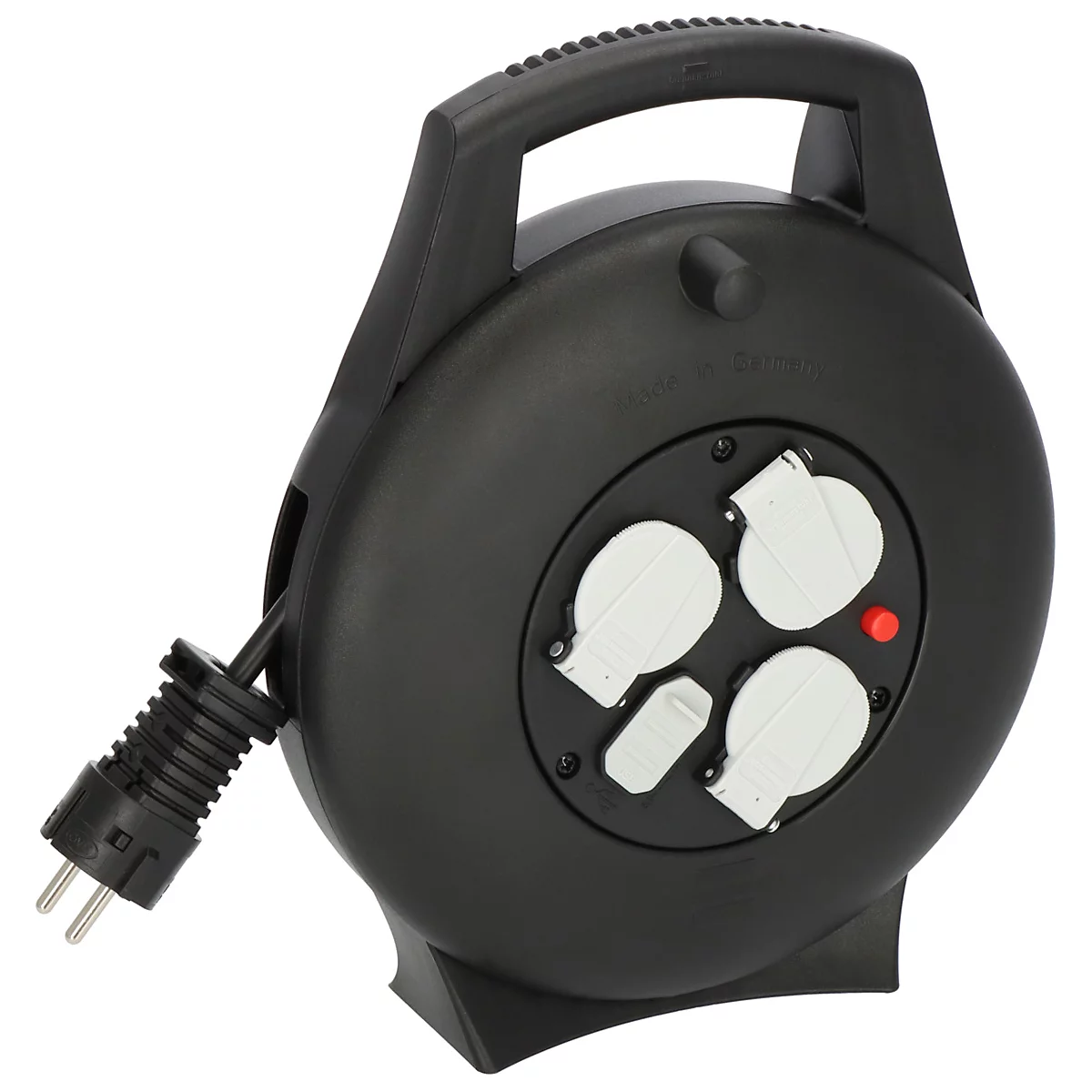 Rotes Kreissymbol mit weißem USB-Anschluss-Symbol und dem Text USB CHARGER.