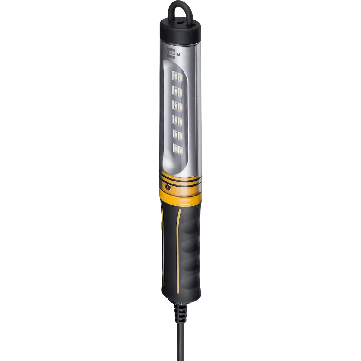 Brennenstuhl WL 550 Lampe d'atelier à LED, 3 positions de commutation, 12 LED SMD, filaire, câble de 5 m, IP65, 570 lm, 6500 K, L 40 x l 120 x H 340 mm, orange/noir