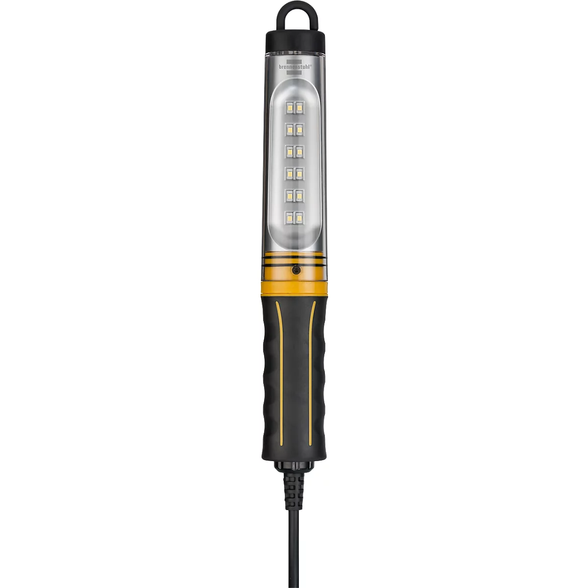 Brennenstuhl WL 550 Lampe d'atelier à LED, 3 positions de commutation, 12 LED SMD, filaire, câble de 5 m, IP65, 570 lm, 6500 K, L 40 x l 120 x H 340 mm, orange/noir