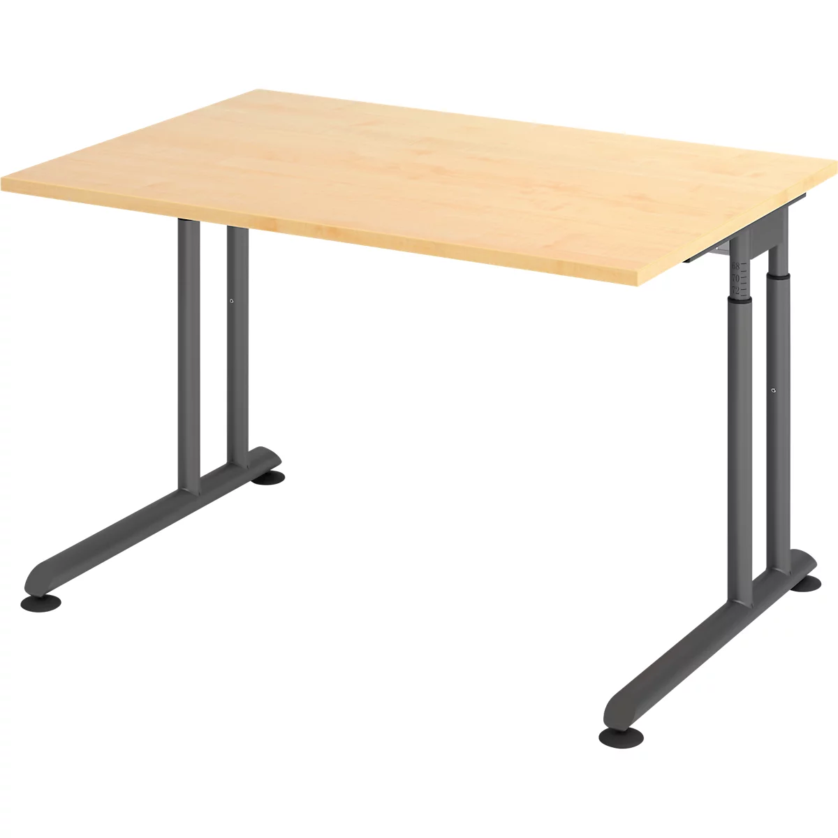 Breno bureau, handmatig in hoogte verstelbaar, horizontale kabelgoot, B 1200 x D 800 x H 680-820 mm, spaanplaat &amp; staal, ahorn/graphite