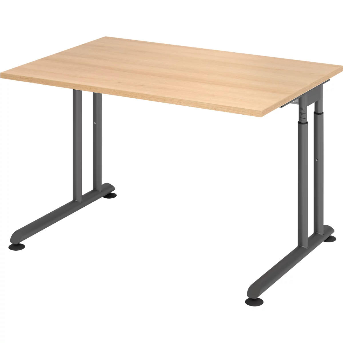 Breno bureau, handmatig in hoogte verstelbaar, horizontale kabelgoot, B 1200 x D 800 x H 680-820 mm, spaanplaat &amp; staal, eik/grafiet