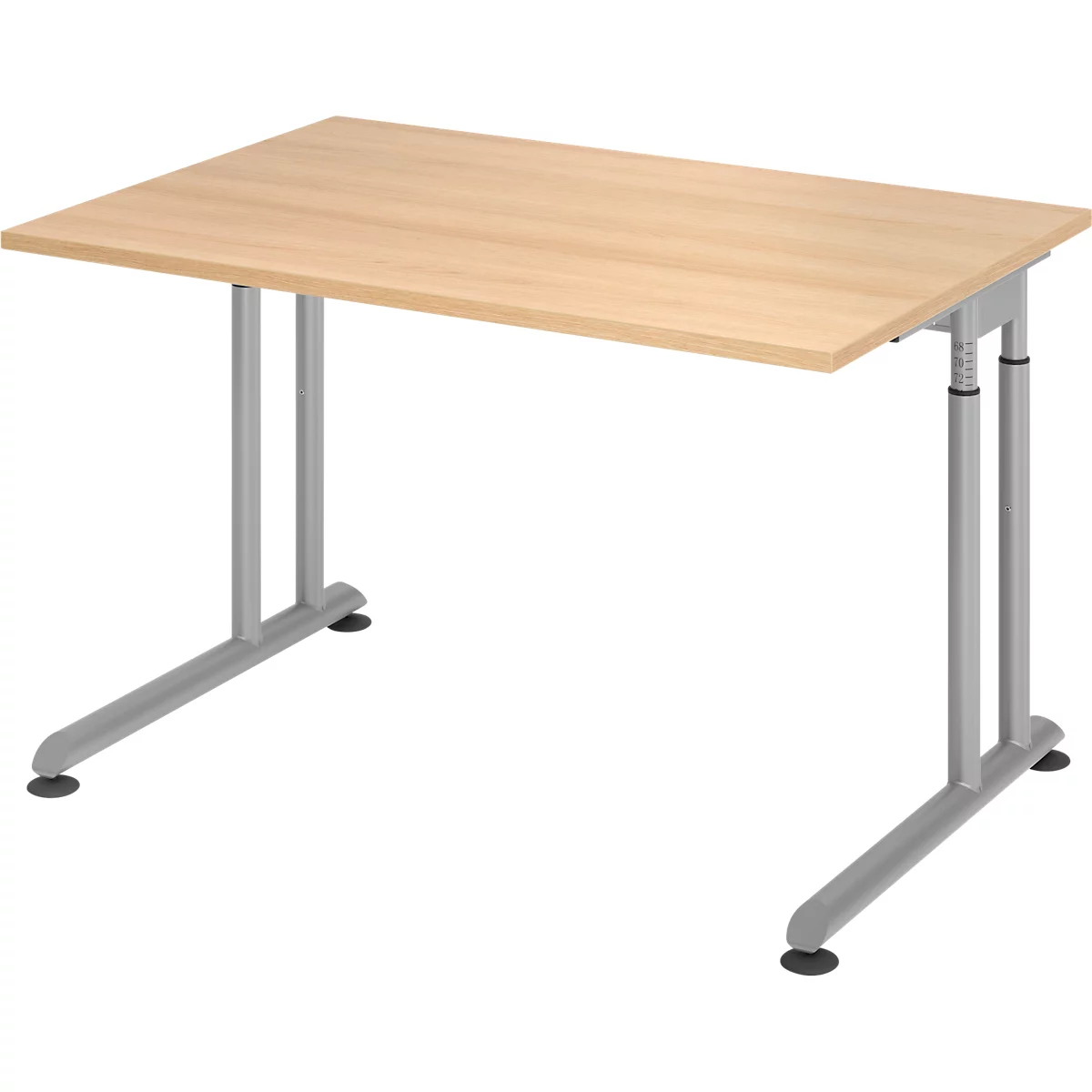Breno bureau, handmatig in hoogte verstelbaar, horizontale kabelgoot, B 1200 x D 800 x H 680-820 mm, spaanplaat &amp; staal, eiken/zilver
