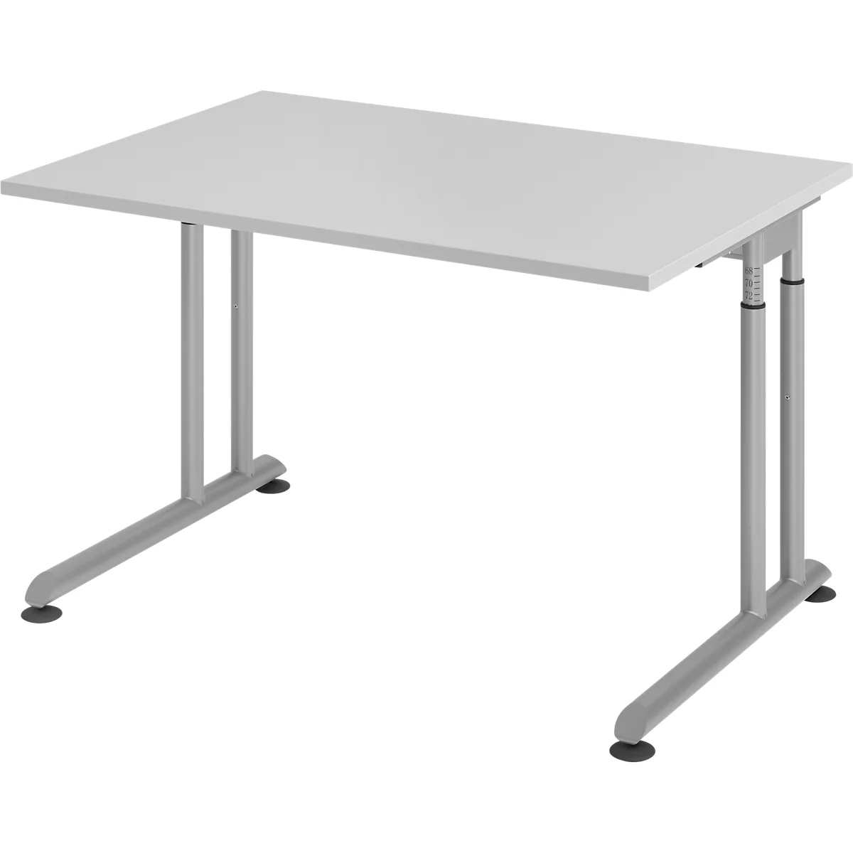 Breno bureau, handmatig in hoogte verstelbaar, horizontale kabelgoot, B 1200 x D 800 x H 680-820 mm, spaanplaat &amp; staal, lichtgrijs/zilver