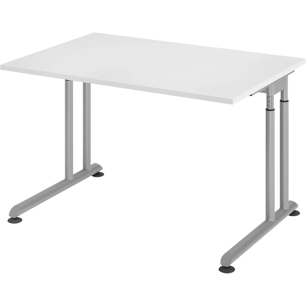 Breno bureau, handmatig in hoogte verstelbaar, horizontale kabelgoot, B 1200 x D 800 x H 680-820 mm, spaanplaat &amp; staal, wit/zilver