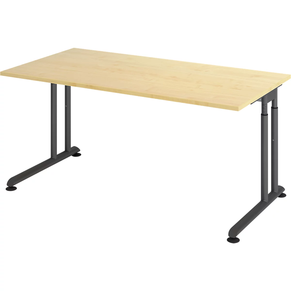 Breno bureau, handmatig in hoogte verstelbaar, horizontale kabelgoot, B 1600 x D 800 x H 680-820 mm, spaanplaat &amp; staal, ahorn/graphite