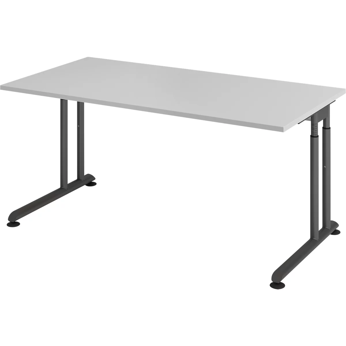 Breno bureau, handmatig in hoogte verstelbaar, horizontale kabelgoot, B 1600 x D 800 x H 680-820 mm, spaanplaat &amp; staal, lichtgrijs/grafiet