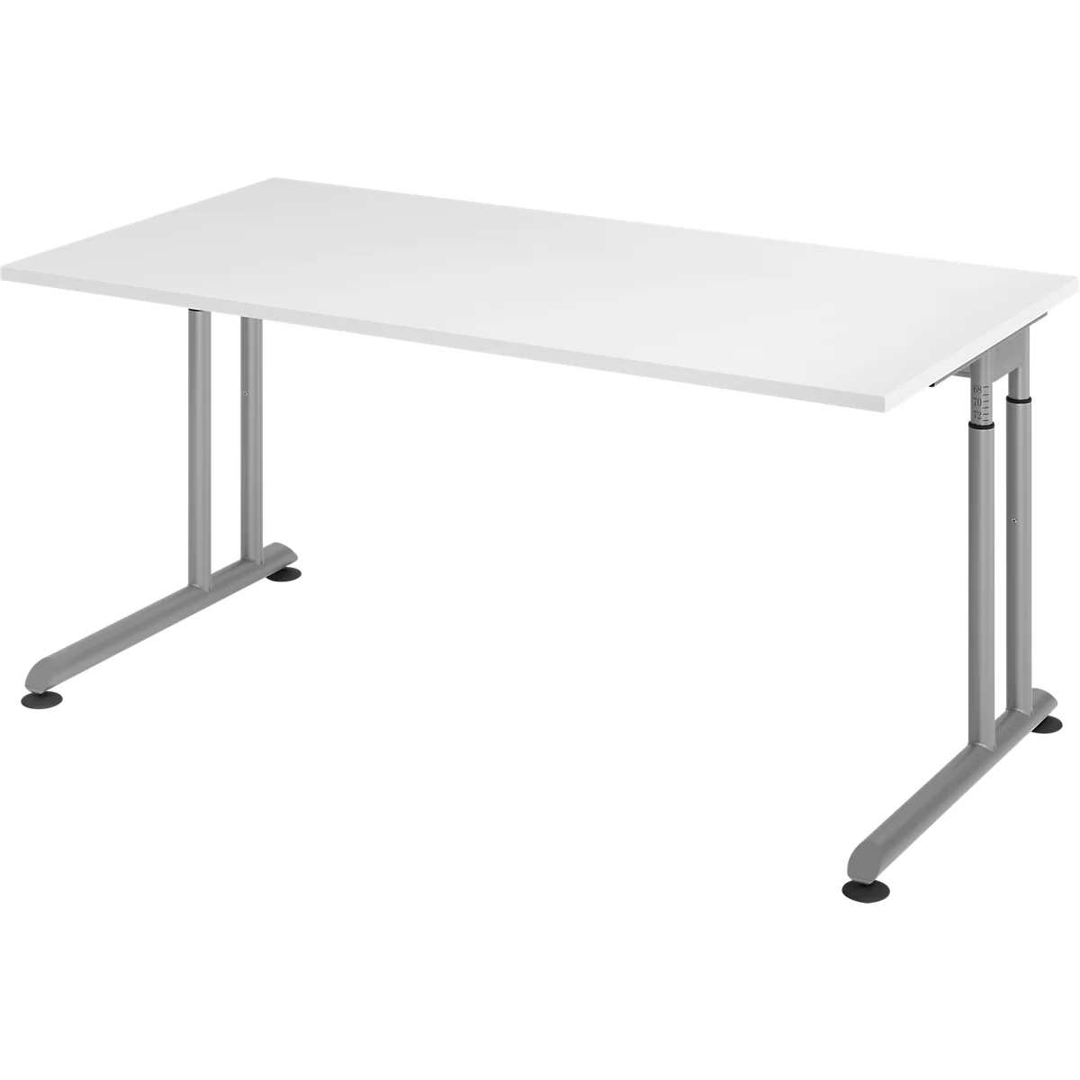 Breno bureau, handmatig in hoogte verstelbaar, horizontale kabelgoot, B 1600 x D 800 x H 680-820 mm, spaanplaat &amp; staal, wit/zilver