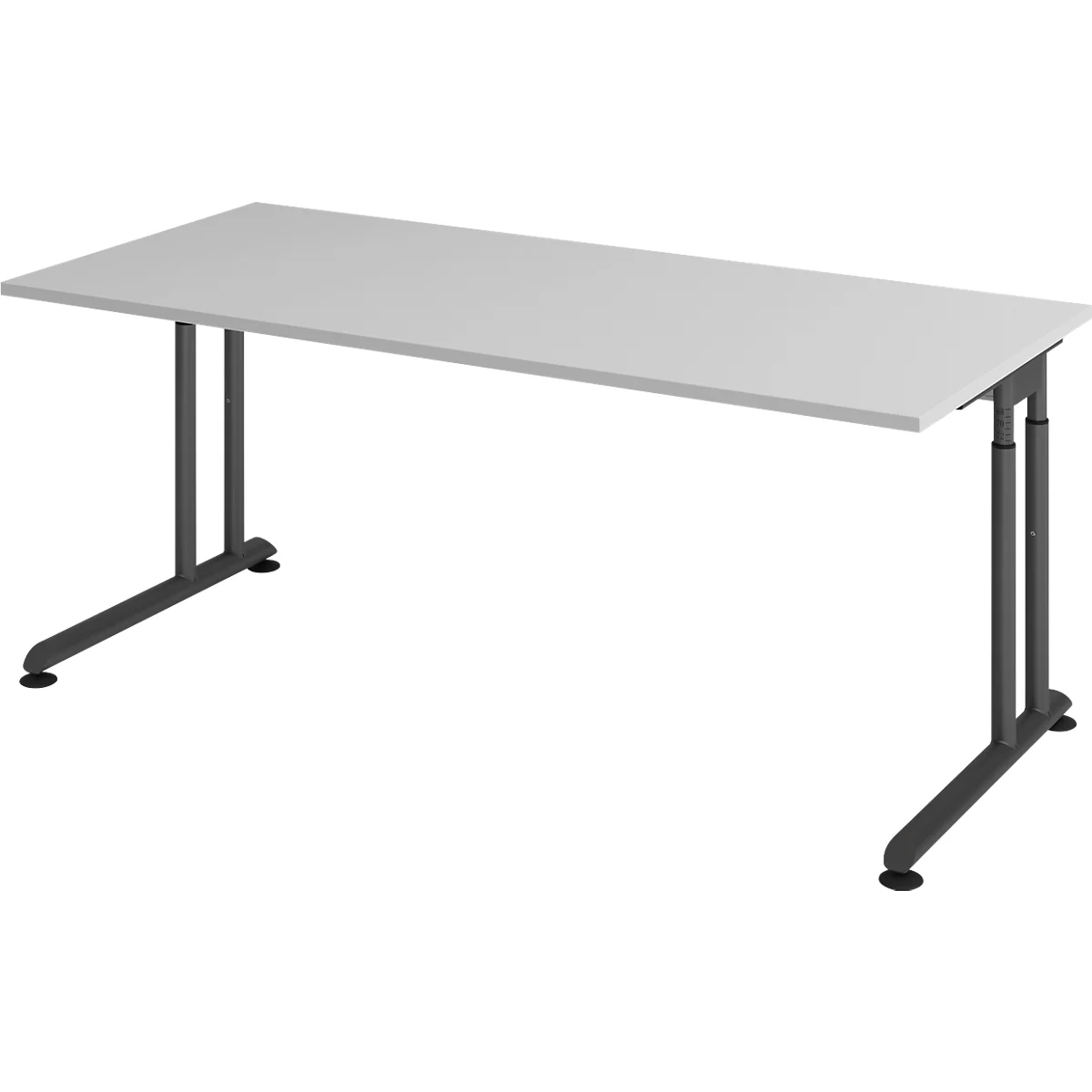 Breno bureau, handmatig in hoogte verstelbaar, horizontale kabelgoot, B 1800 x D 800 x H 680-820 mm, spaanplaat &amp; staal, lichtgrijs/grafiet