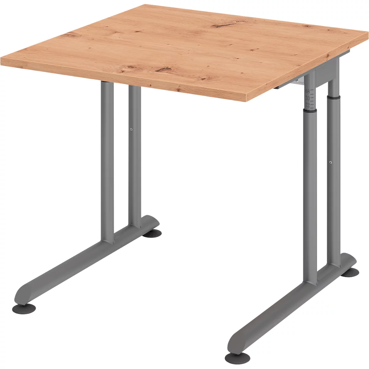 Breno bureau, handmatig in hoogte verstelbaar, horizontale kabelgoot, B 800 x D 800 x H 680-820 mm, spaanplaat &amp; staal, essen eik/grafiet