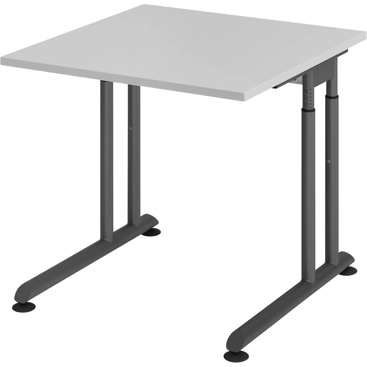 Breno bureau, handmatig in hoogte verstelbaar, horizontale kabelgoot, B 800 x D 800 x H 680-820 mm, spaanplaat &amp; staal, lichtgrijs/grafiet