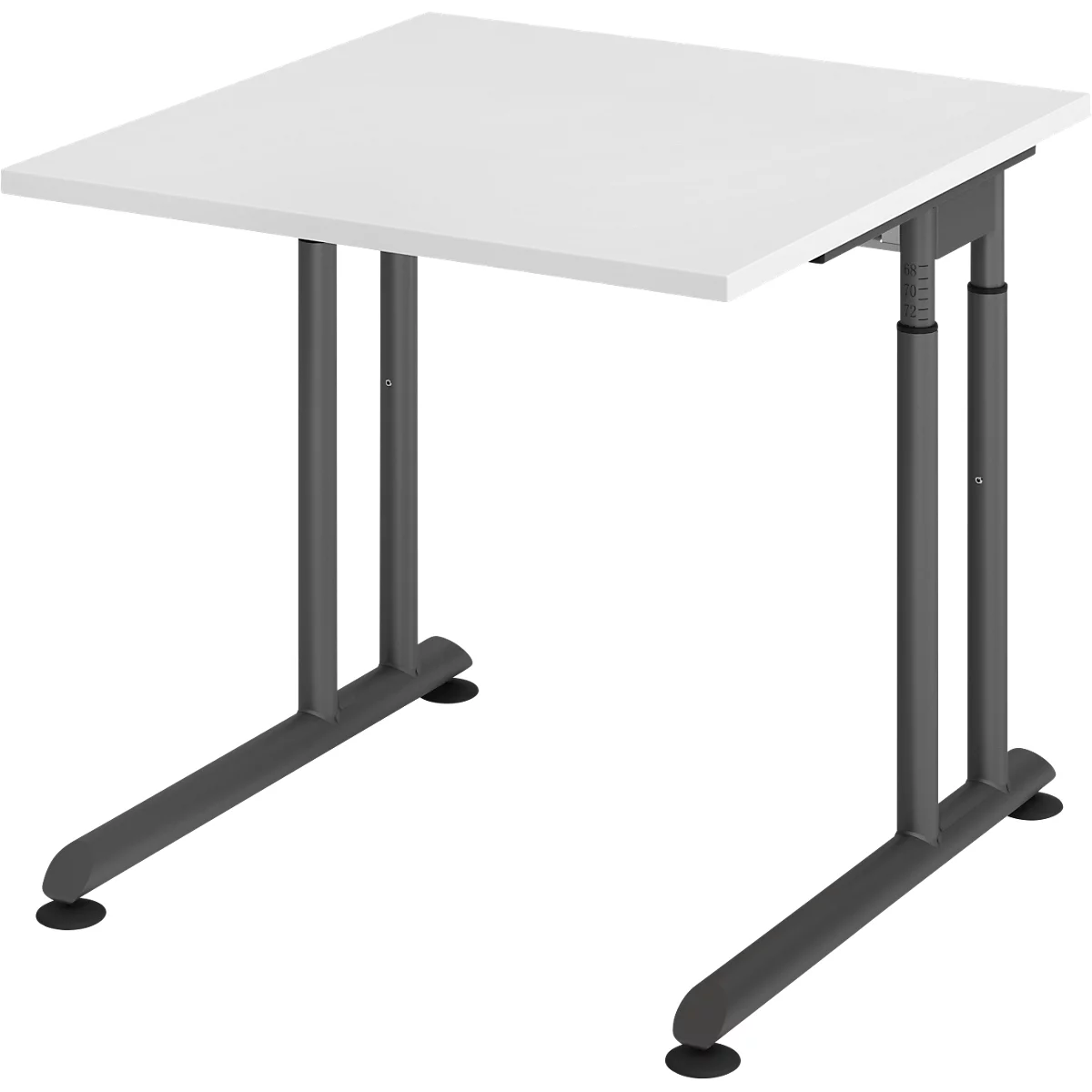 Breno bureau, handmatig in hoogte verstelbaar, horizontale kabelgoot, B 800 x D 800 x H 680-820 mm, spaanplaat &amp; staal, wit/graphite