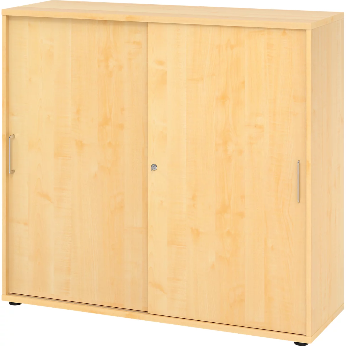 Breno schuifdeurkast, afsluitbaar, spaanplaat, gemelamineerd, B 1200 x D 400 x H 1100 mm, 3 dossierhoogtes, ahorn/mapulier