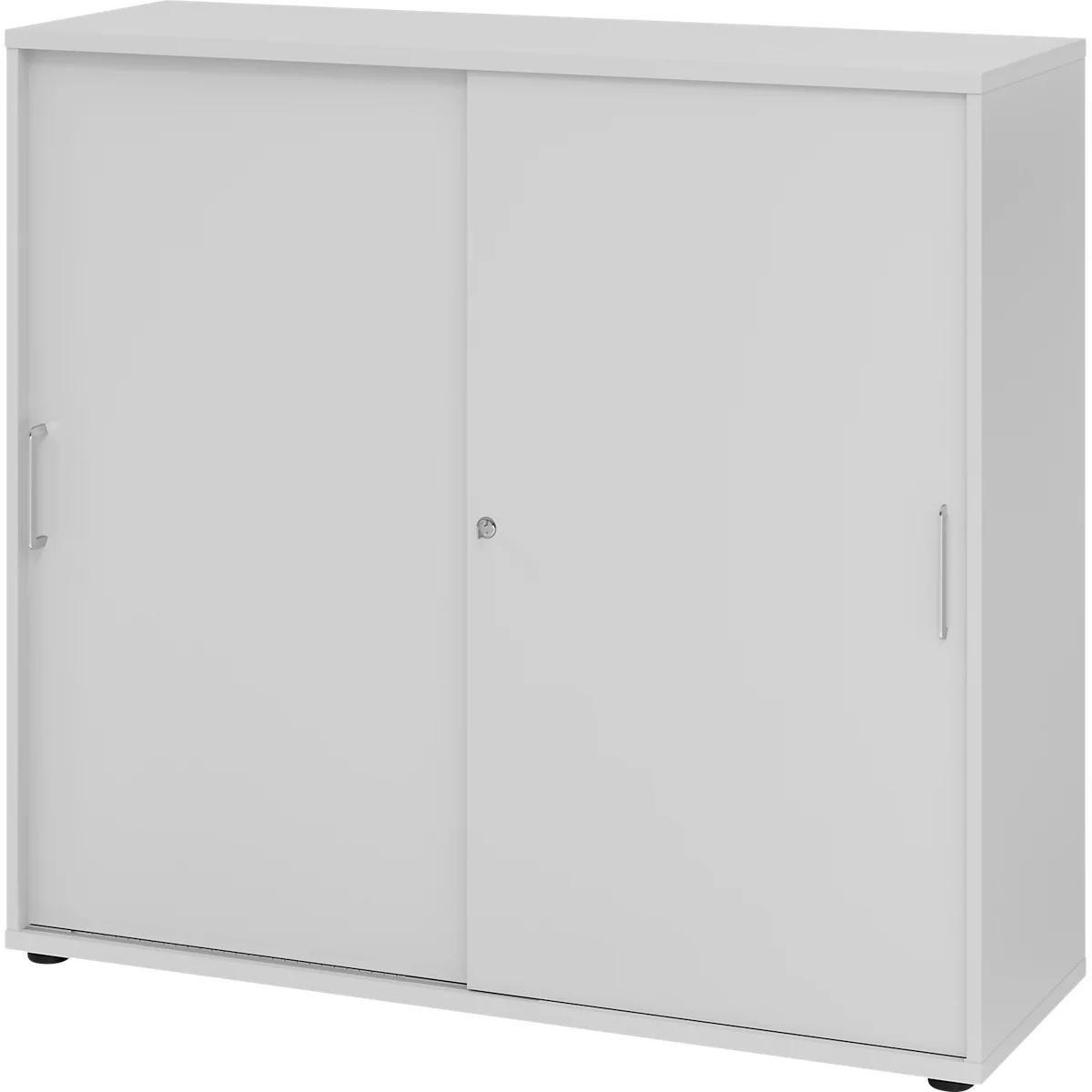 Breno schuifdeurkast, afsluitbaar, spaanplaat, gemelamineerd, B 1200 x D 400 x H 1100 mm, 3 dossierhoogtes, lichtgrijs/lichtgrijs