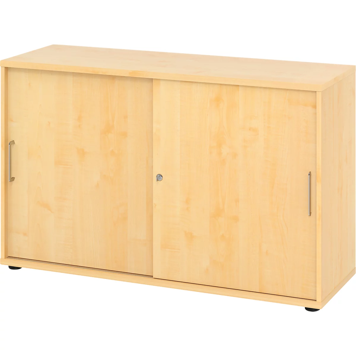 Breno schuifdeurkast, afsluitbaar, spaanplaat, gemelamineerd, B 1200 x D 400 x H 748 mm, 2 dossierhoogtes, ahorn/mapulier