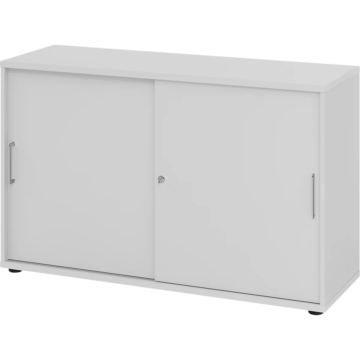 Breno schuifdeurkast, afsluitbaar, spaanplaat, gemelamineerd, B 1200 x D 400 x H 748 mm, 2 dossierhoogtes, lichtgrijs/lichtgrijs