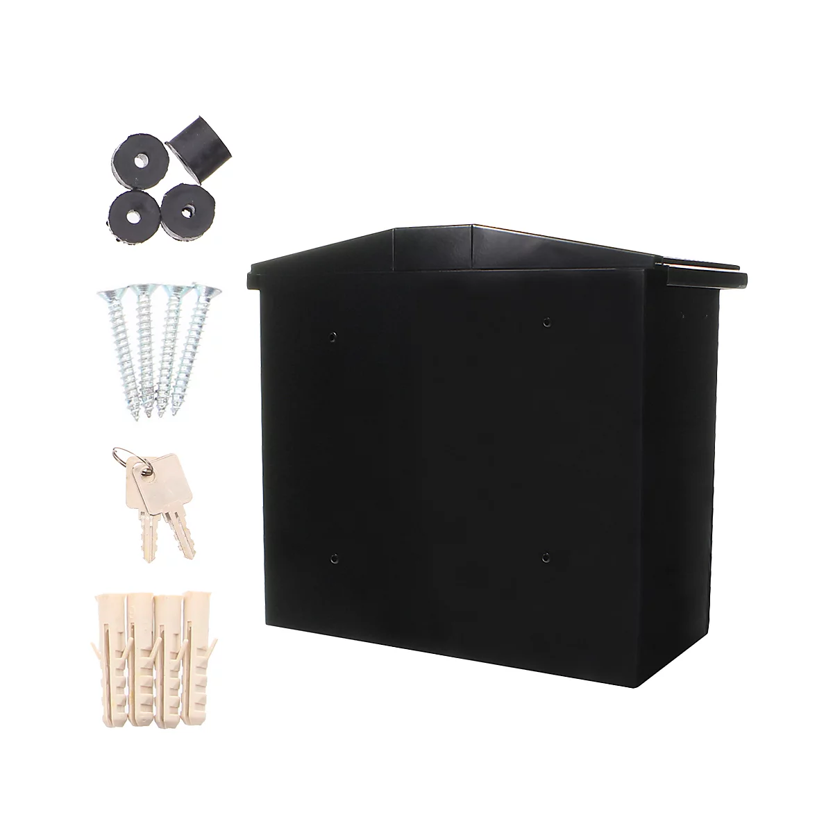 Briefkasten Rottner Wörthersee, Türanschlag seitlich, Zylinderschloss inkl. 2 Schlüssel, B 390 x T 205 x H 350 mm, Stahlblech verzinkt, schwarzgrau