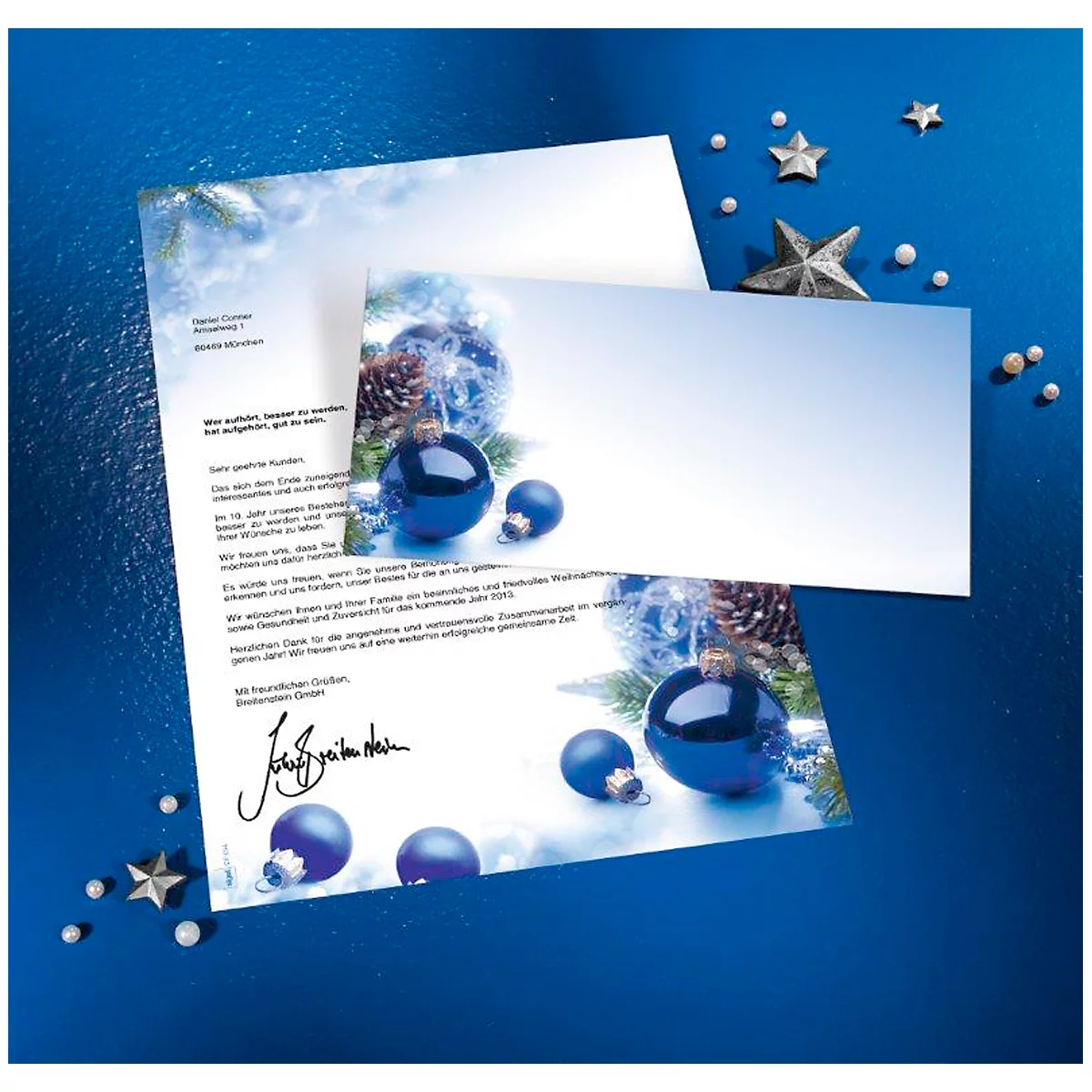 Briefpapier mit Weihnachtsmotiv Sigel Blue Harmony, A4, 90g/m², 100 Blatt