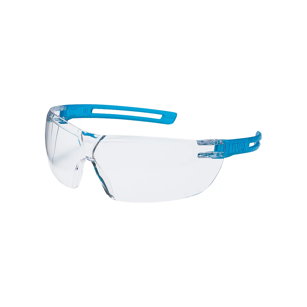 Bril met veren Uvex x-fit, EN 166, EN 170, polycarbonaat helder, frame blauw translucide, 5 stuks
