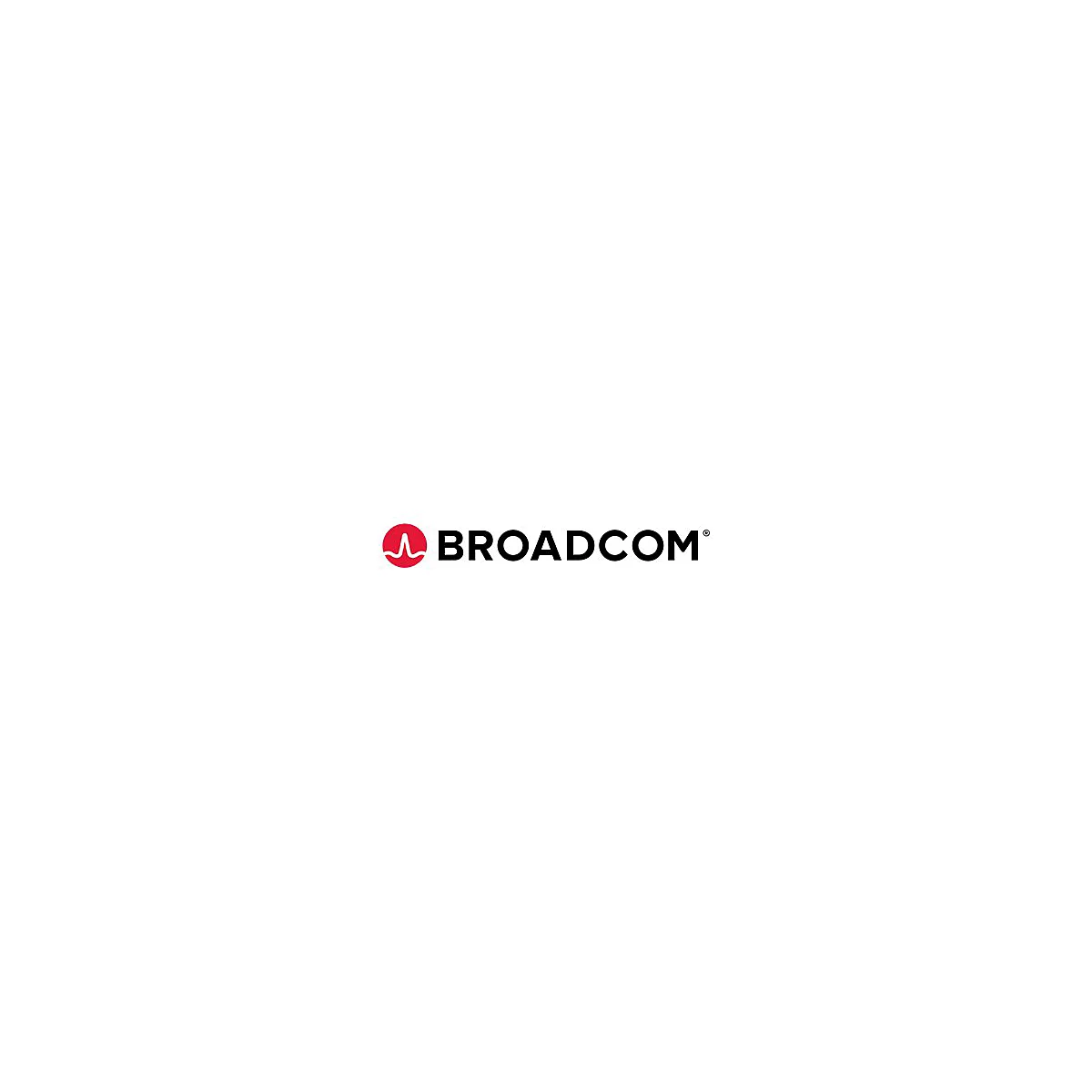 Das Broadcom Firmenlogo besteht aus einem roten Kreis mit einem weißen Liniendiagramm und dem schwarzen Schriftzug Broadcom.