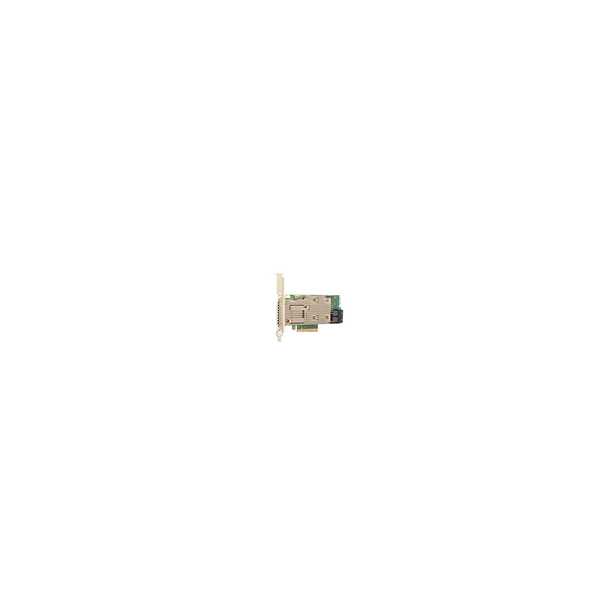 Eine grüne PCIe-Netzwerkkarte mit silbernem Kühlkörper und zwei schwarzen SFP-Anschlüssen.