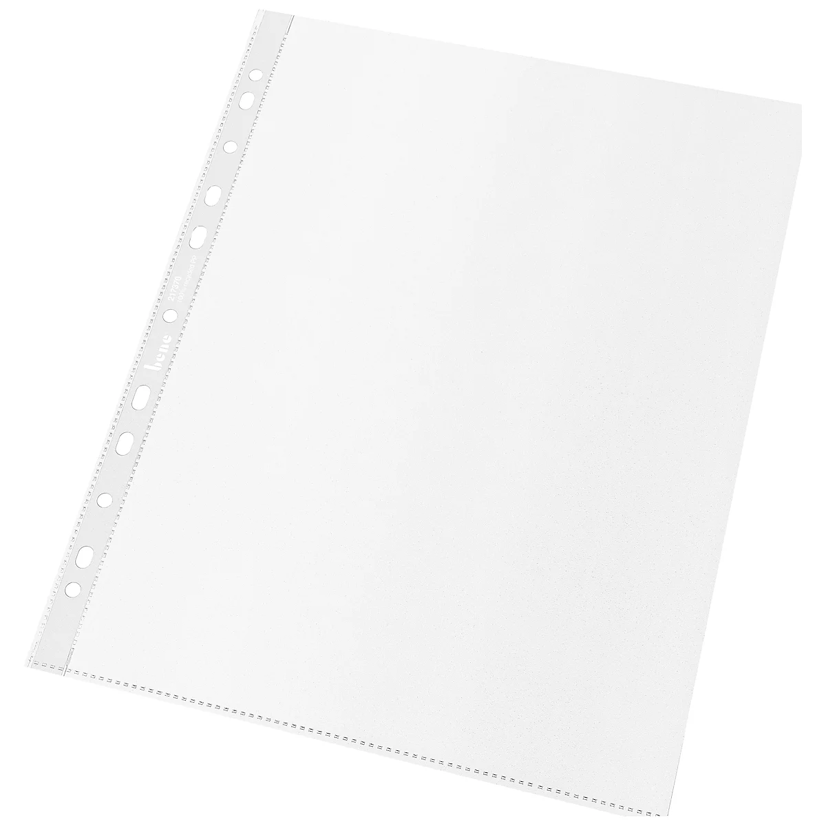 Transparante insteekhoes met perforatie aan de linkerkant. De hoes is leeg.