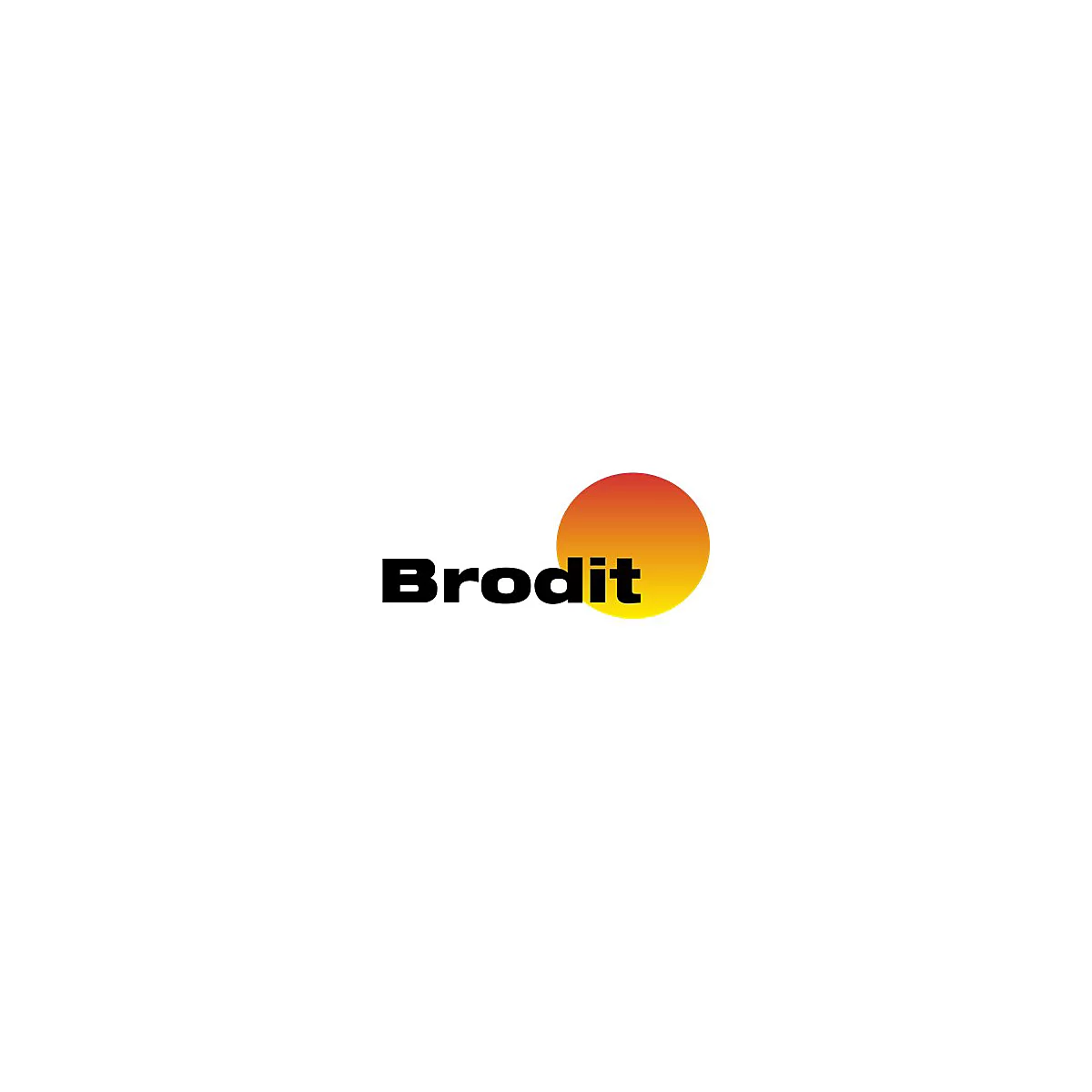 Das Logo der Firma Brodit, bestehend aus dem schwarzen Schriftzug Brodit und einem orange-gelben Farbverlauf-Kreis.
