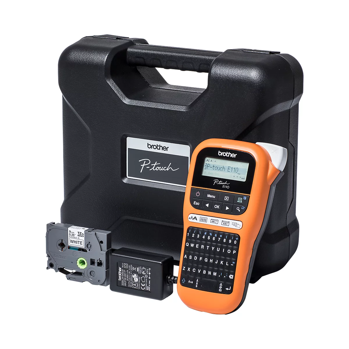 Brother beletteringssysteem P-touch E110 VP, QWERTZ-toetsenbord, met 9 mm flexi-tape