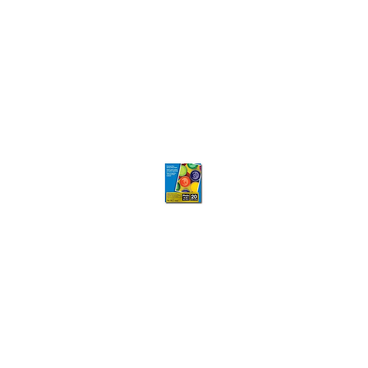 Produktverpackung von Premium Plus Fotopapier mit 20 Blatt im Format 10x15 cm.
