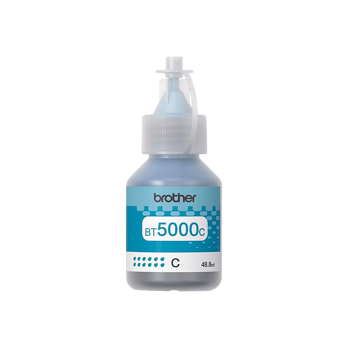 Blaue Brother BT5000C Tintennachfüllflasche mit 48,8ml Inhalt vor weißem Hintergrund.