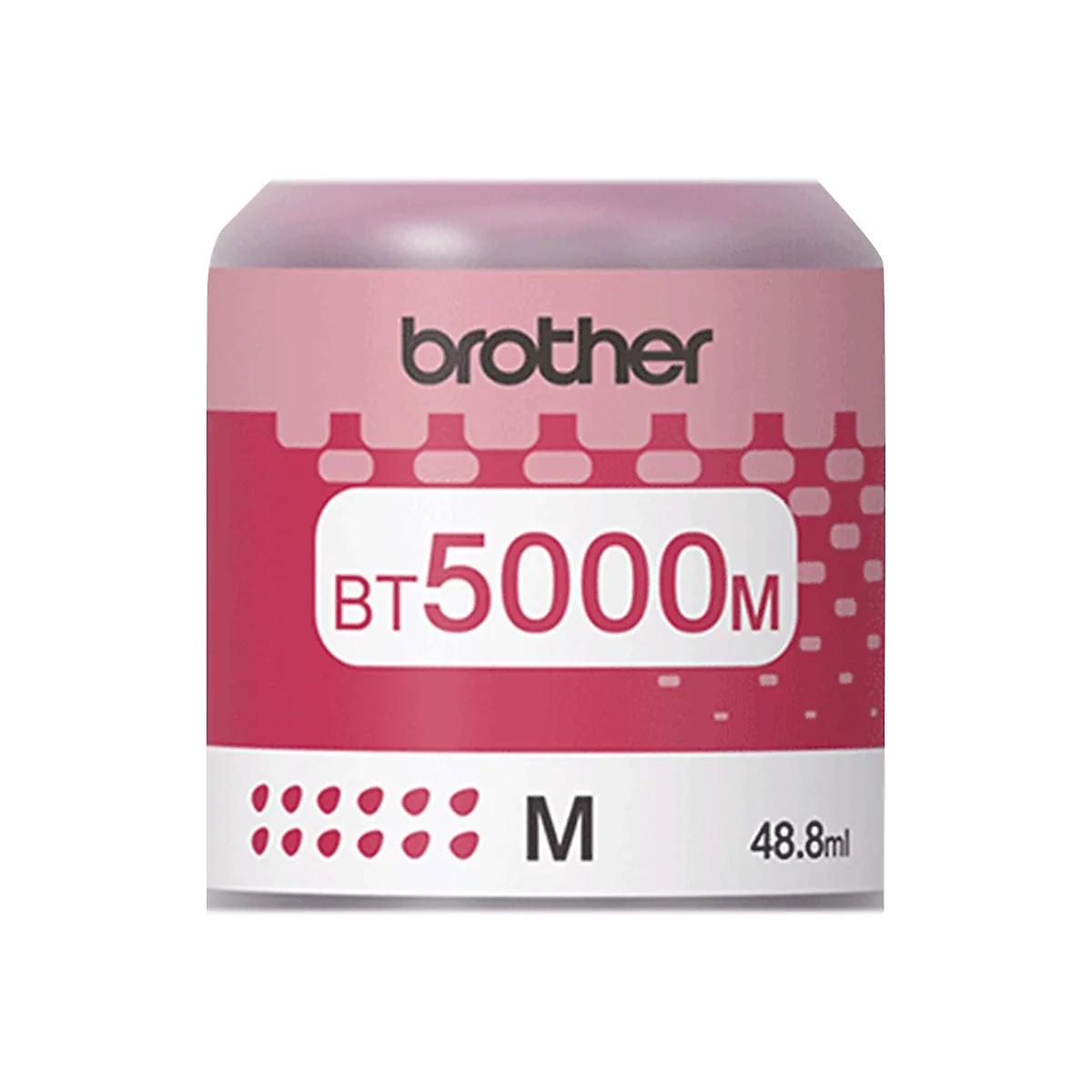 Magenta Brother BT5000M Tintenflasche mit 48,8 ml Kapazität vor neutralem Hintergrund.