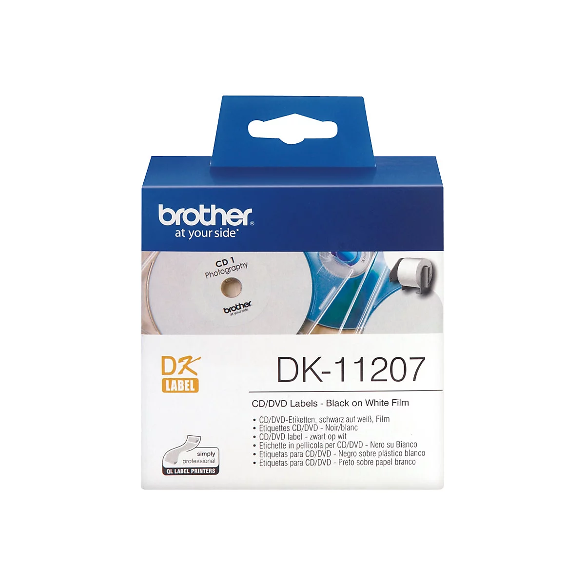 Brother DK-11207 - Schwarz auf Weiß - 100 CD/DVD-Etiketten - für Brother QL-1050, 1060, 1110, 500, 550, 560, 570, 580, 600, 650, 700, 710, 720, 820