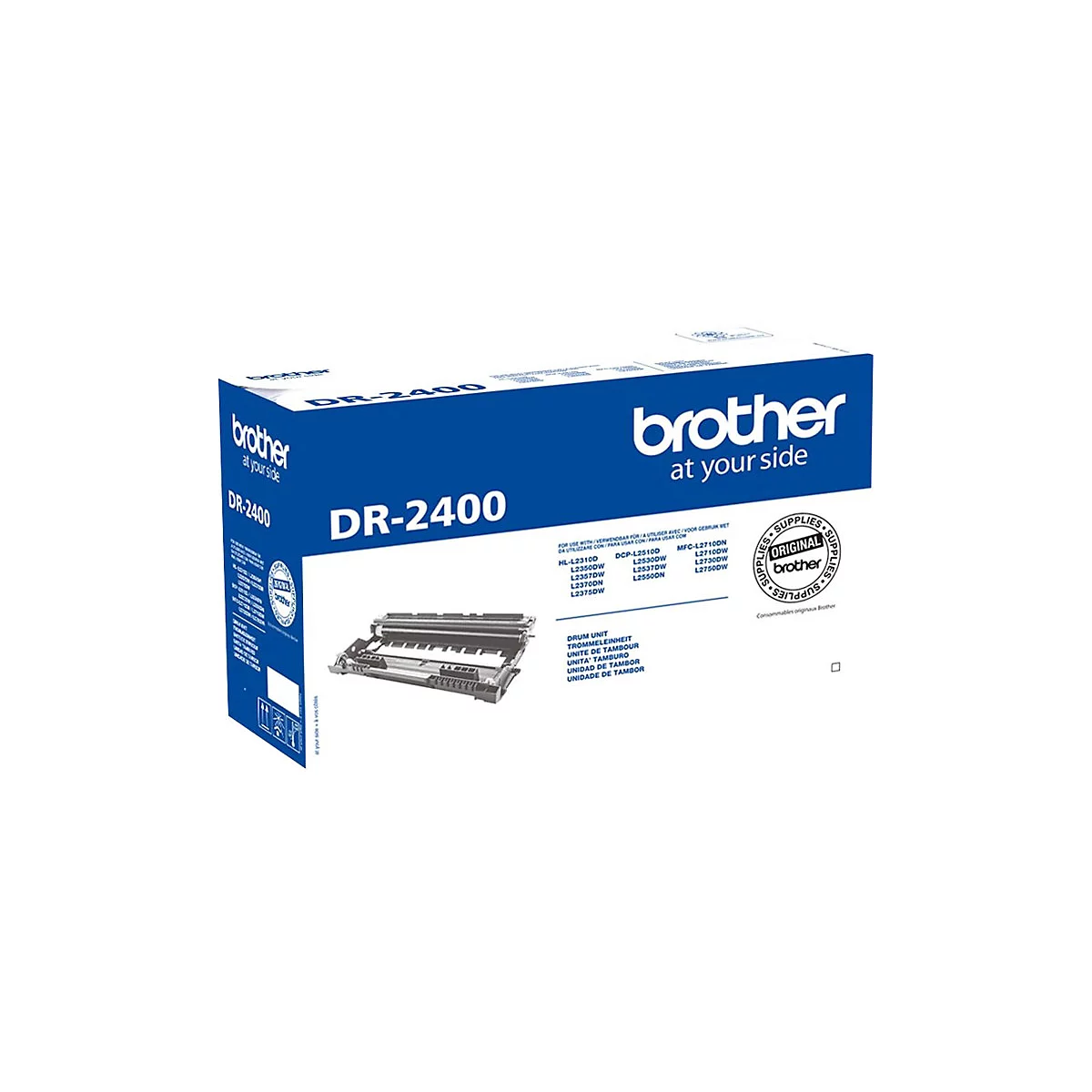 Eine Brother DR-2400 Trommeleinheit-Verpackung mit Produktabbildung.